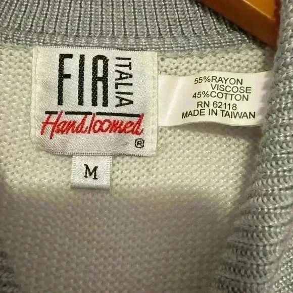 FIA Italia Sweater Womens M Handloomed Gray &Whit New no tag Full Zip Collared - Picture 11 of 12